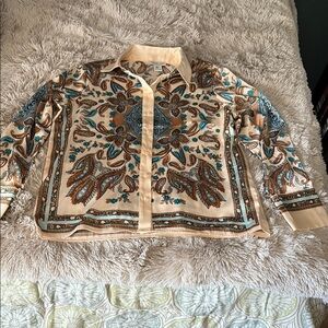 Rachel Zoe Beige and Blue Paisley Blouse